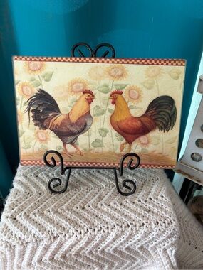 Vintage Rooster and Sunflower Design Tempered Glass Cutting
Board